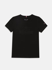Boys Black Logo Crew Neck Regular Fit Cotton Knit Top