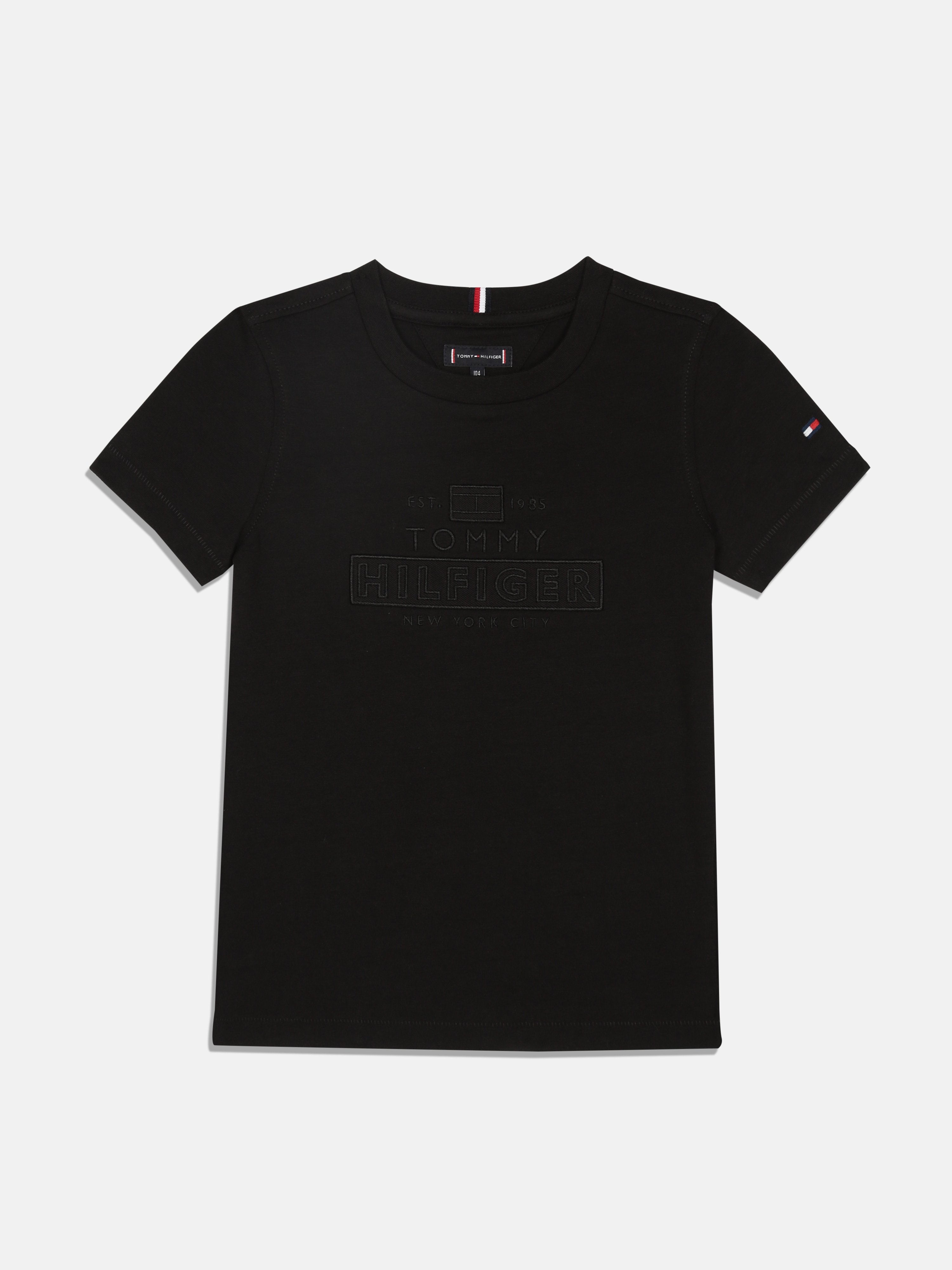 Boys Black Logo Crew Neck Regular Fit Cotton Knit Top