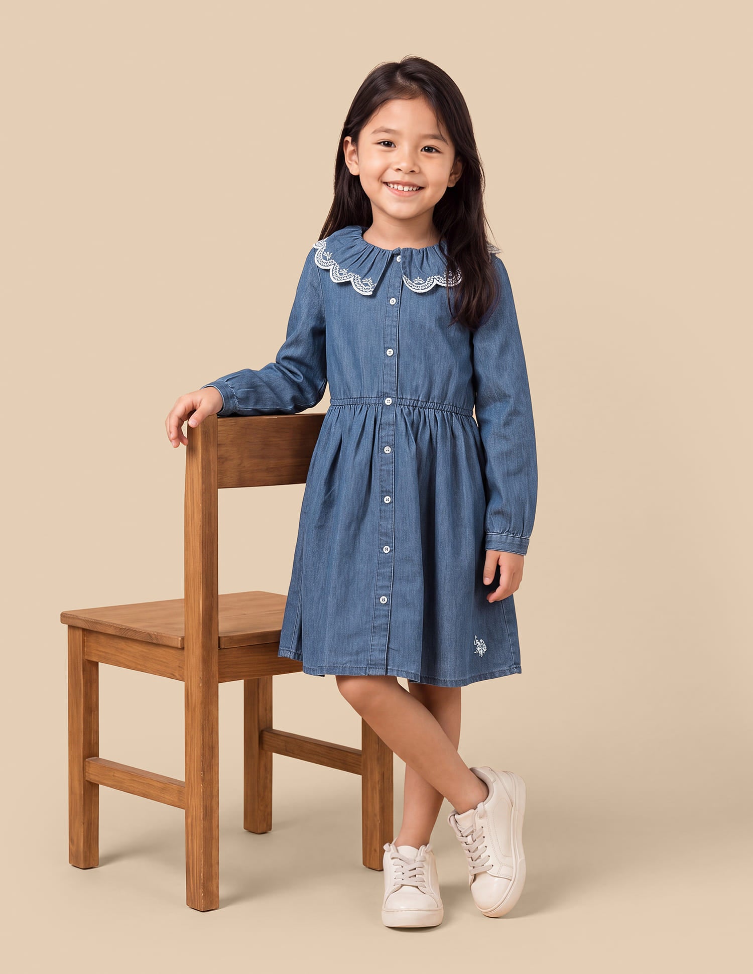 Girls Light Blue Cotton Peter Pan Collar Shirt Dress