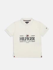 Boys White Logo Polo Collar Regular Fit Knit Top
