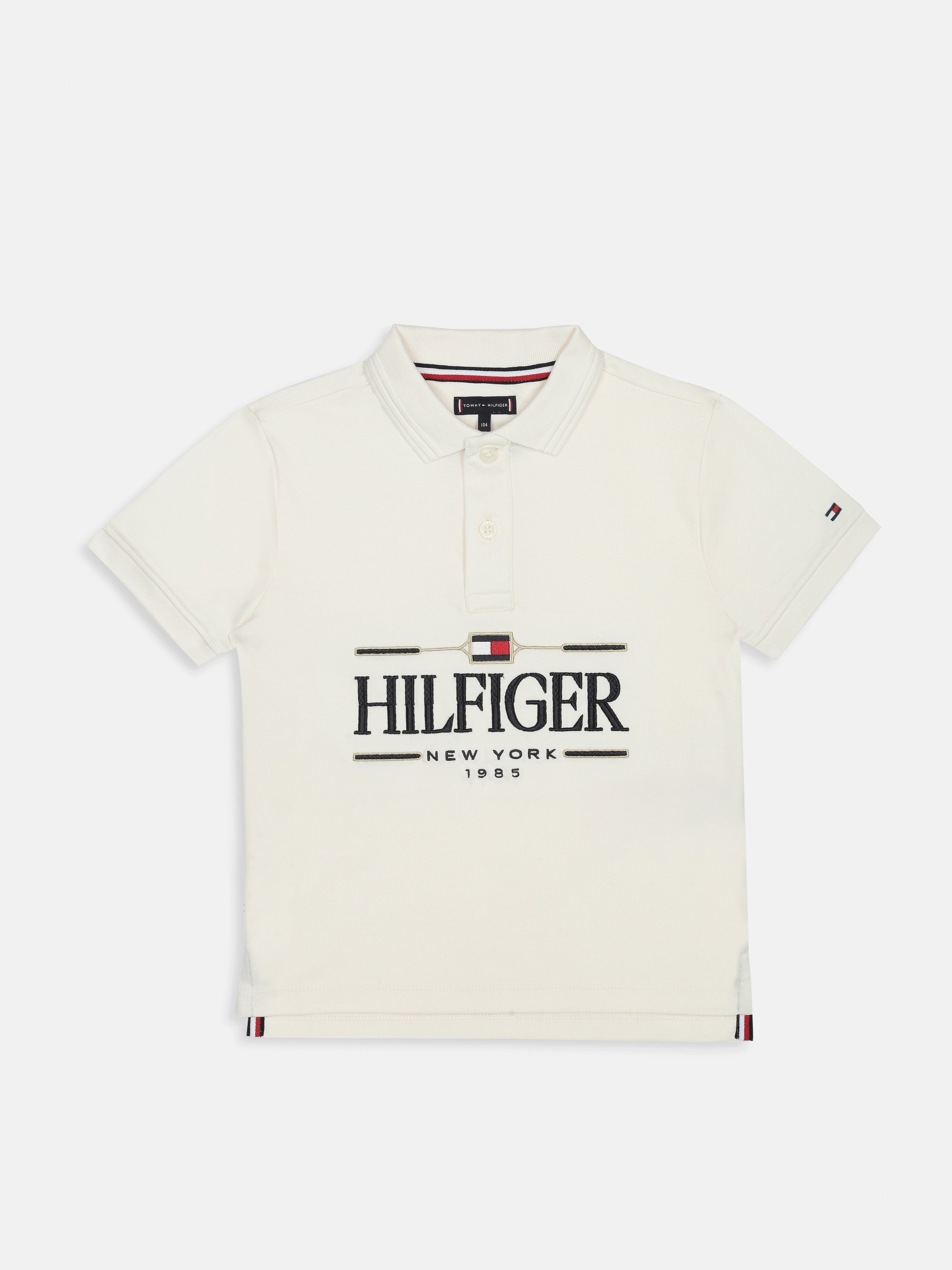 Boys White Logo Polo Collar Regular Fit Knit Top