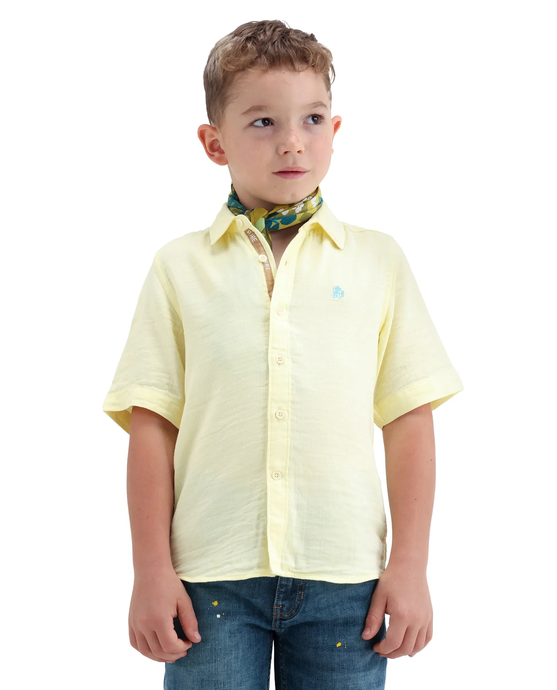 Boys Light Yellow Cotton Blend Regular Fit Shirt