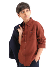 Boys Brown Cotton Blend Regular Fit Shirt