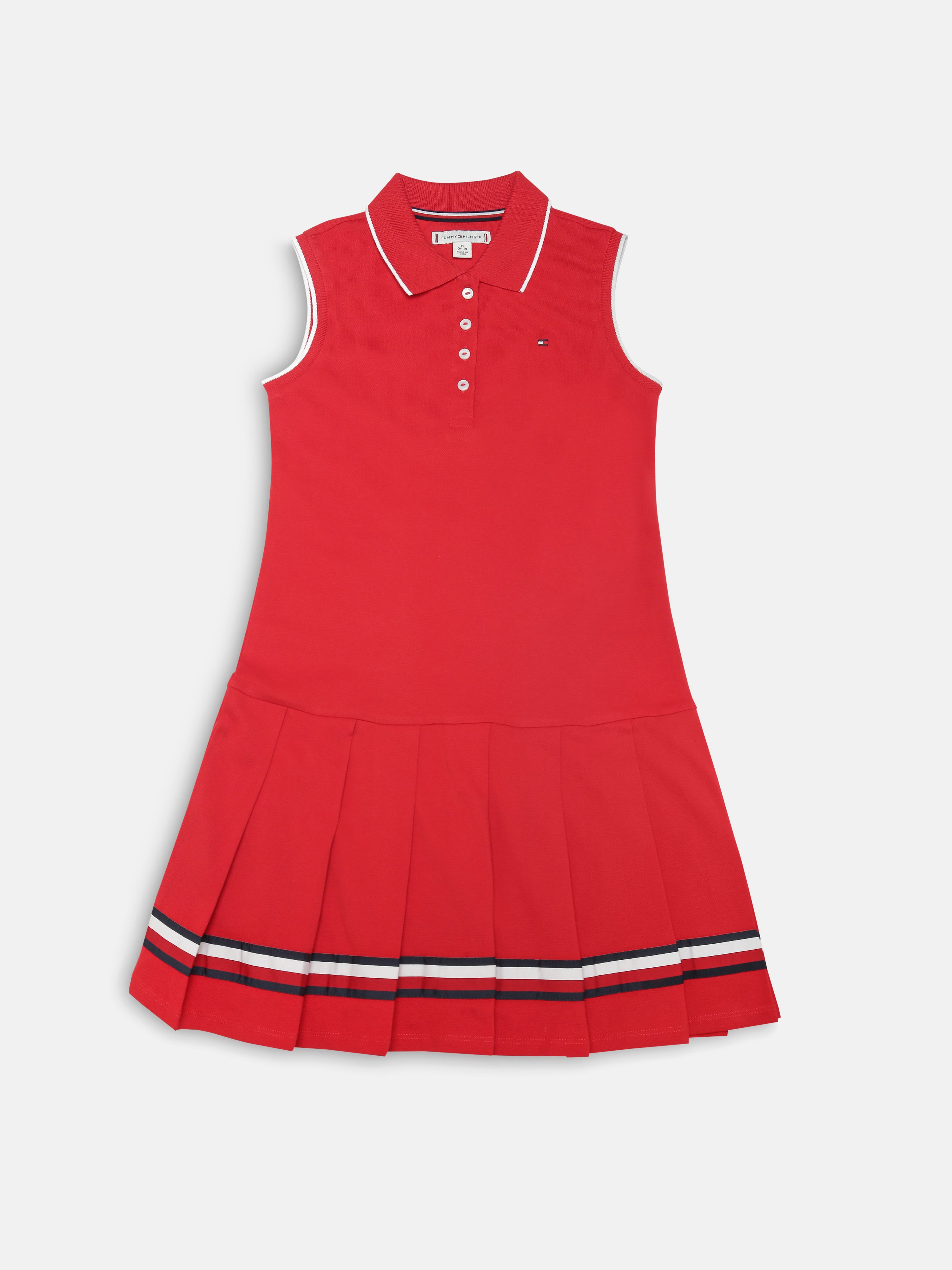 Girls Red Polo Collar Cotton Casual Knit Dress