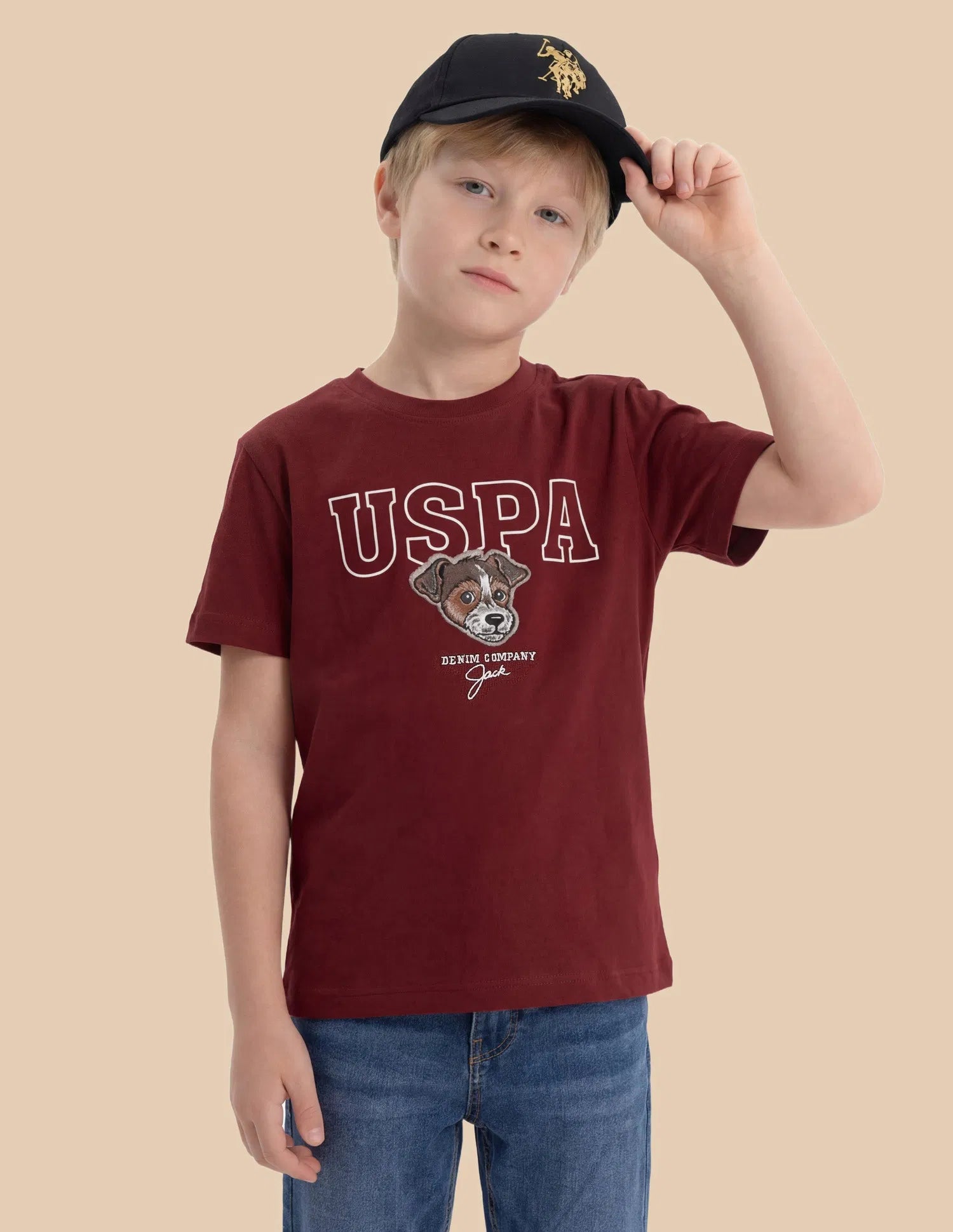 Boys Red Logo Embroidered Cotton T-Shirt – Regular Fit
