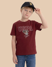 Boys Red Logo Embroidered Cotton T-Shirt – Regular Fit