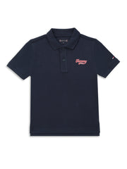 Boys Navy Solid Cotton Polo T-Shirt
