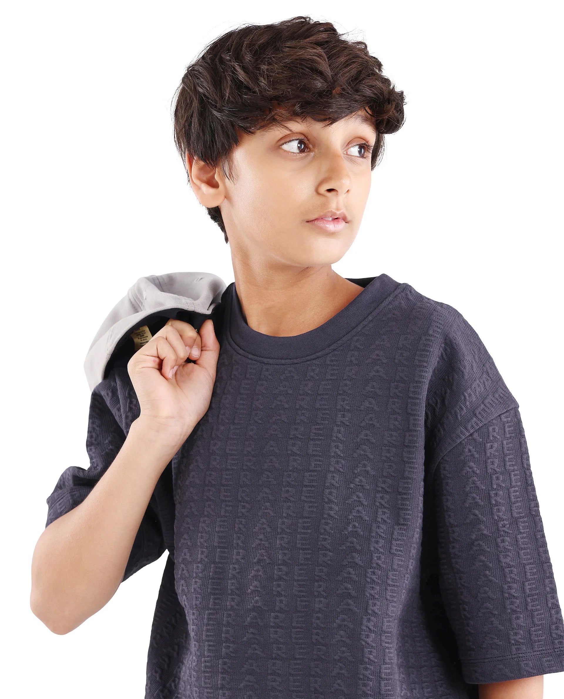 Boys Purple Jacquard Oversized Blend T-Shirt