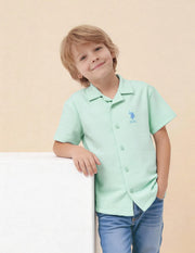 Boys Light Green Vertical Striped Seersucker Shirt – Regular Fit
