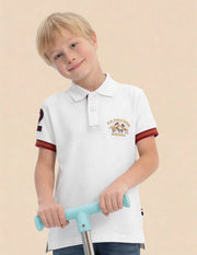 Boys Off White Cotton Polo Shirt Regular Fit