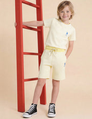 Boys Light Yellow Textured Cotton Blend Shorts Regular Fit