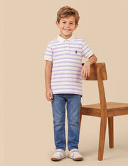 Boys Purple Horizontal Striped Regular-Fit Cotton Elastane Polo Shirt