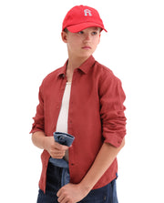 Boys Red Linen Blend Regular Fit Shirt