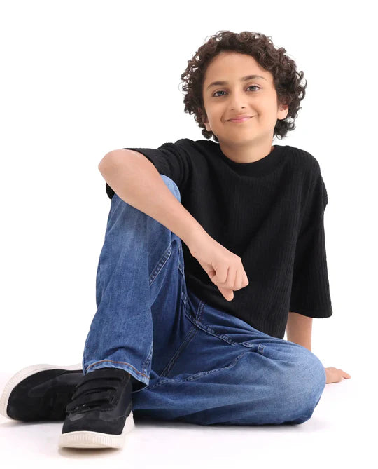 Rare Ones Boys Black Jacquard Regular Fit T-Shirt