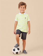 Boys Light Yellow Horizontal Striped Regular-Fit Cotton Elastane Polo Shirt