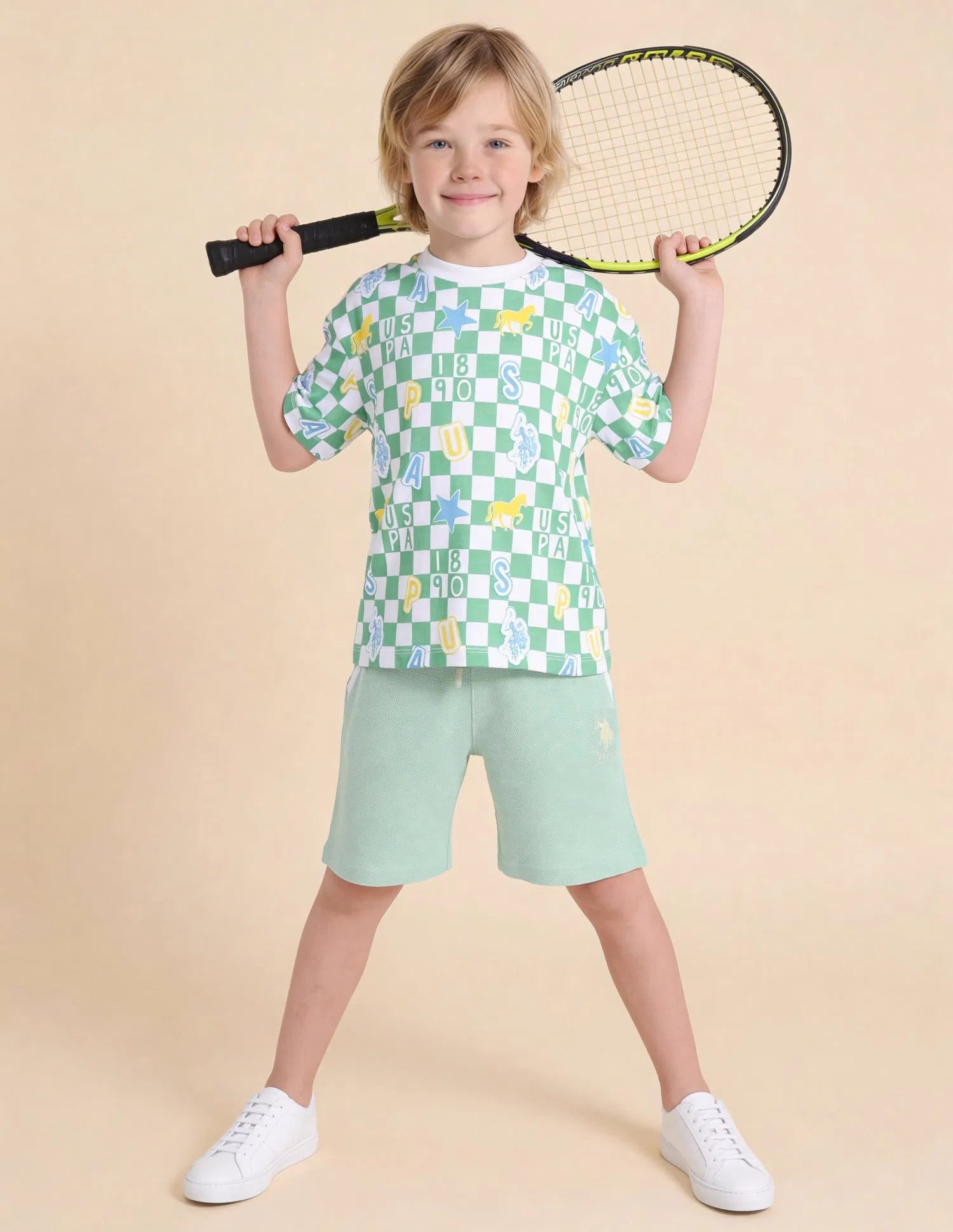 Boys Green Checked Cotton T-Shirt – Oversized Fit