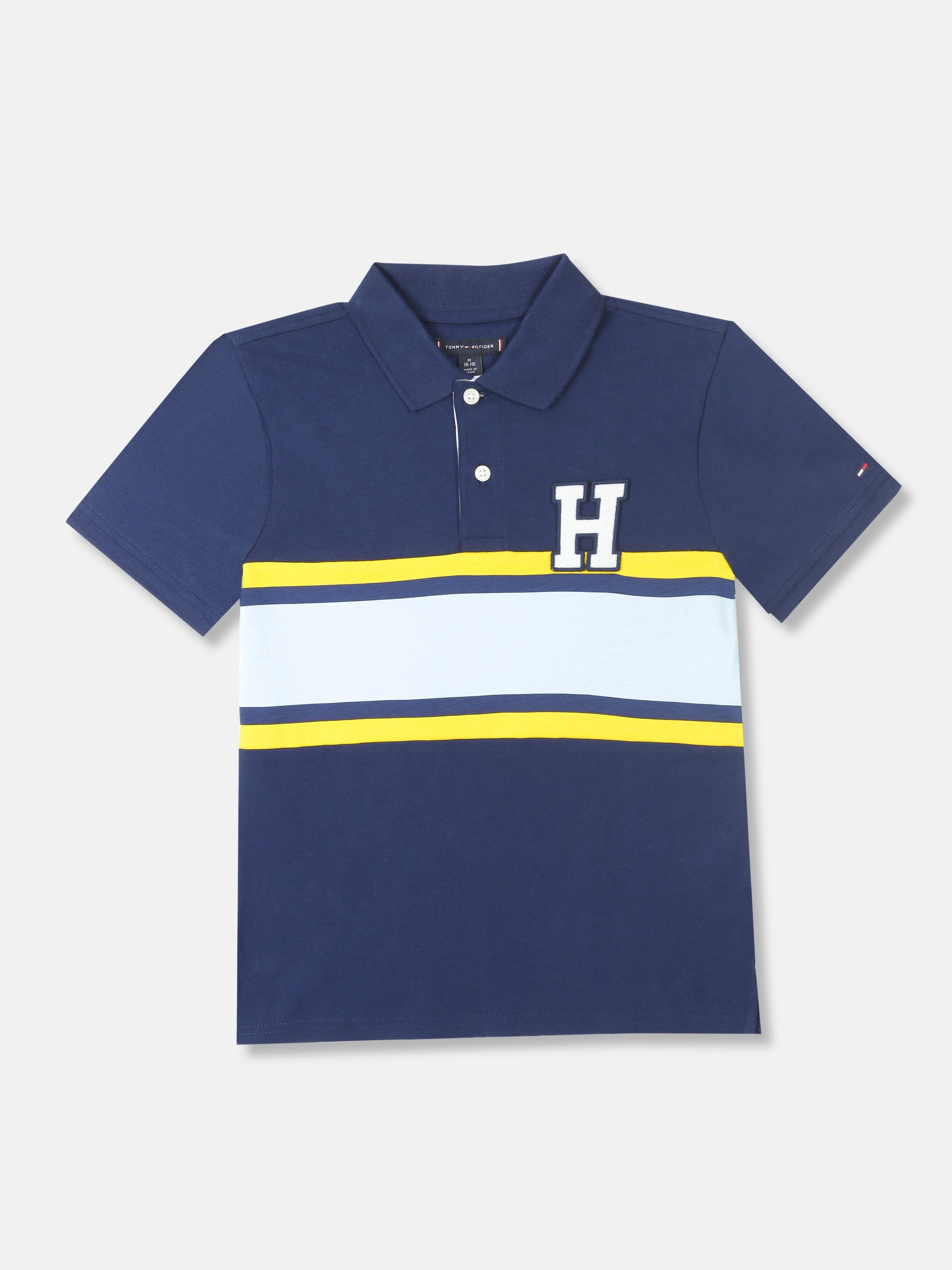 Boys Blue Colorblock Cotton Polo T-Shirt