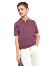 Boys Jacquard Zipper Polo in Dusky Purple