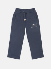 Boys Dark Night Navy Cotton Track Pants with Logo Detail