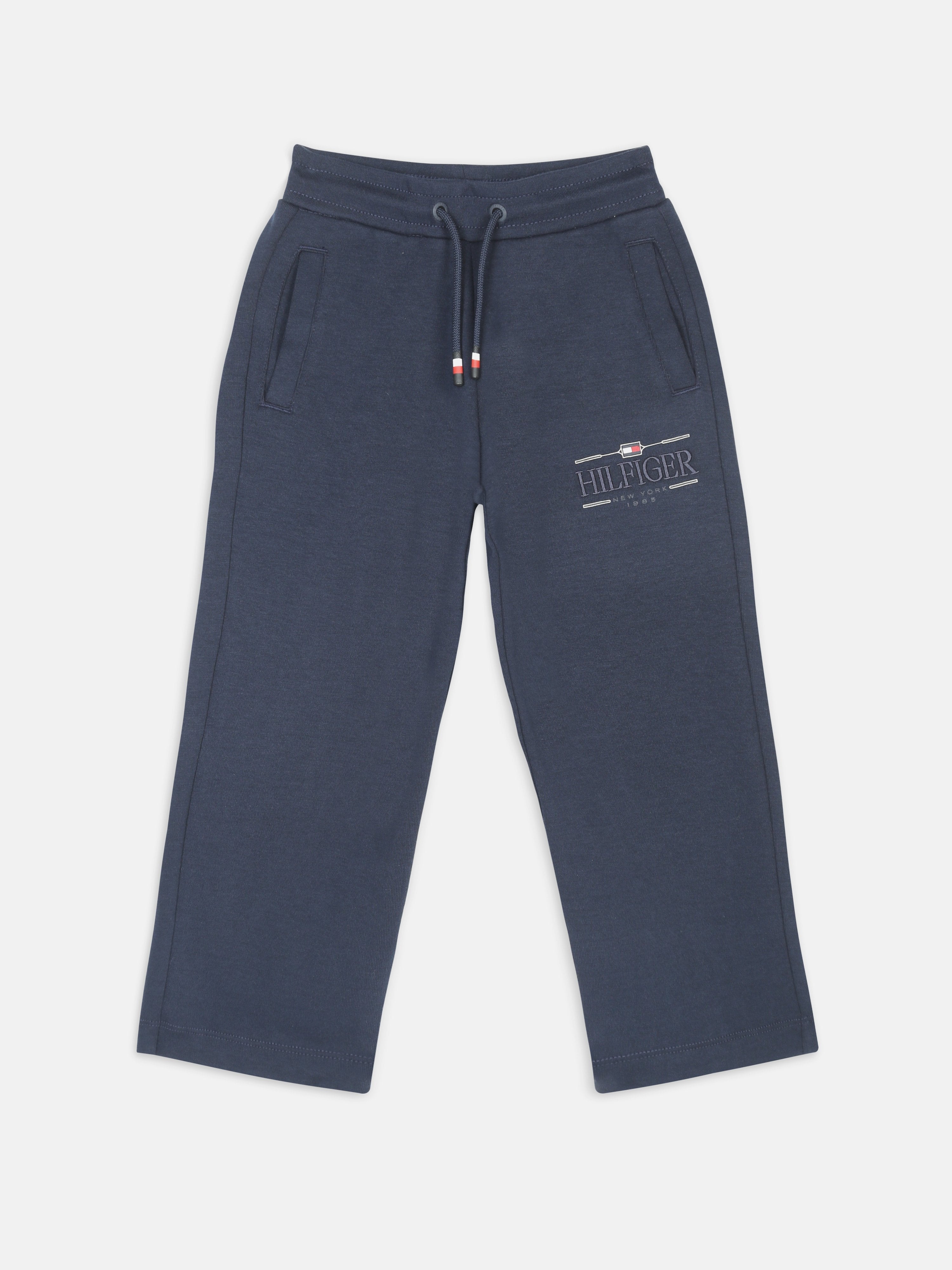 Boys Dark Night Navy Cotton Track Pants with Logo Detail