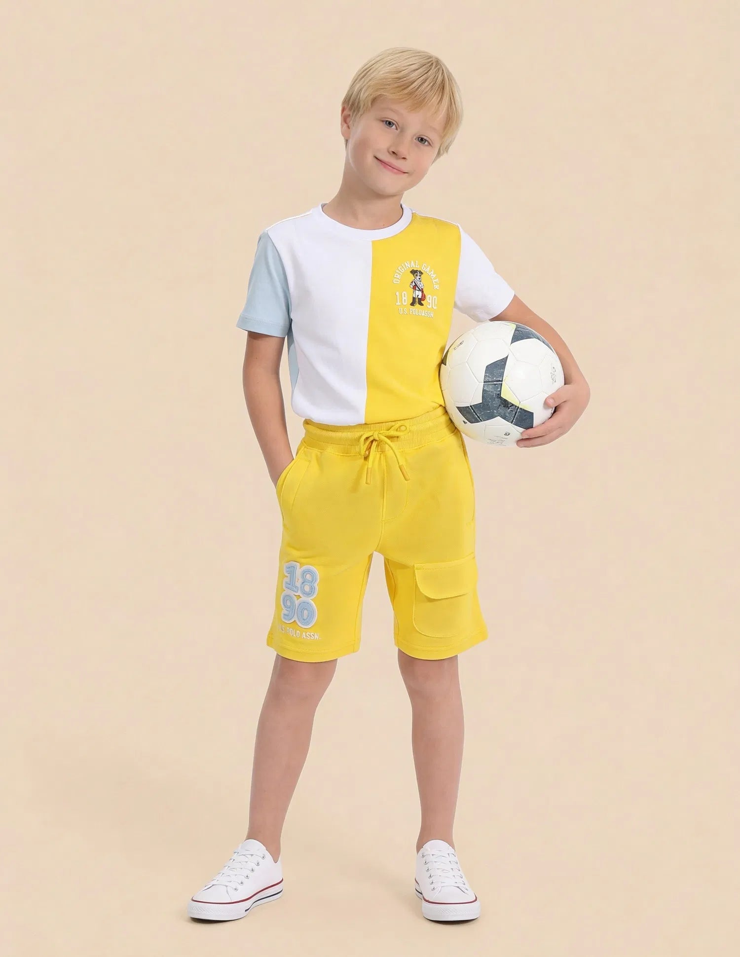 Boys Light Yellow Cotton Embroidered Shorts Regular Fit