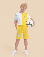 Boys Light Yellow Cotton Embroidered Shorts Regular Fit
