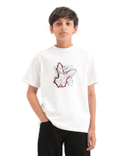 Rare Ones Boys White Regular Fit Cotton Blend T-Shirt