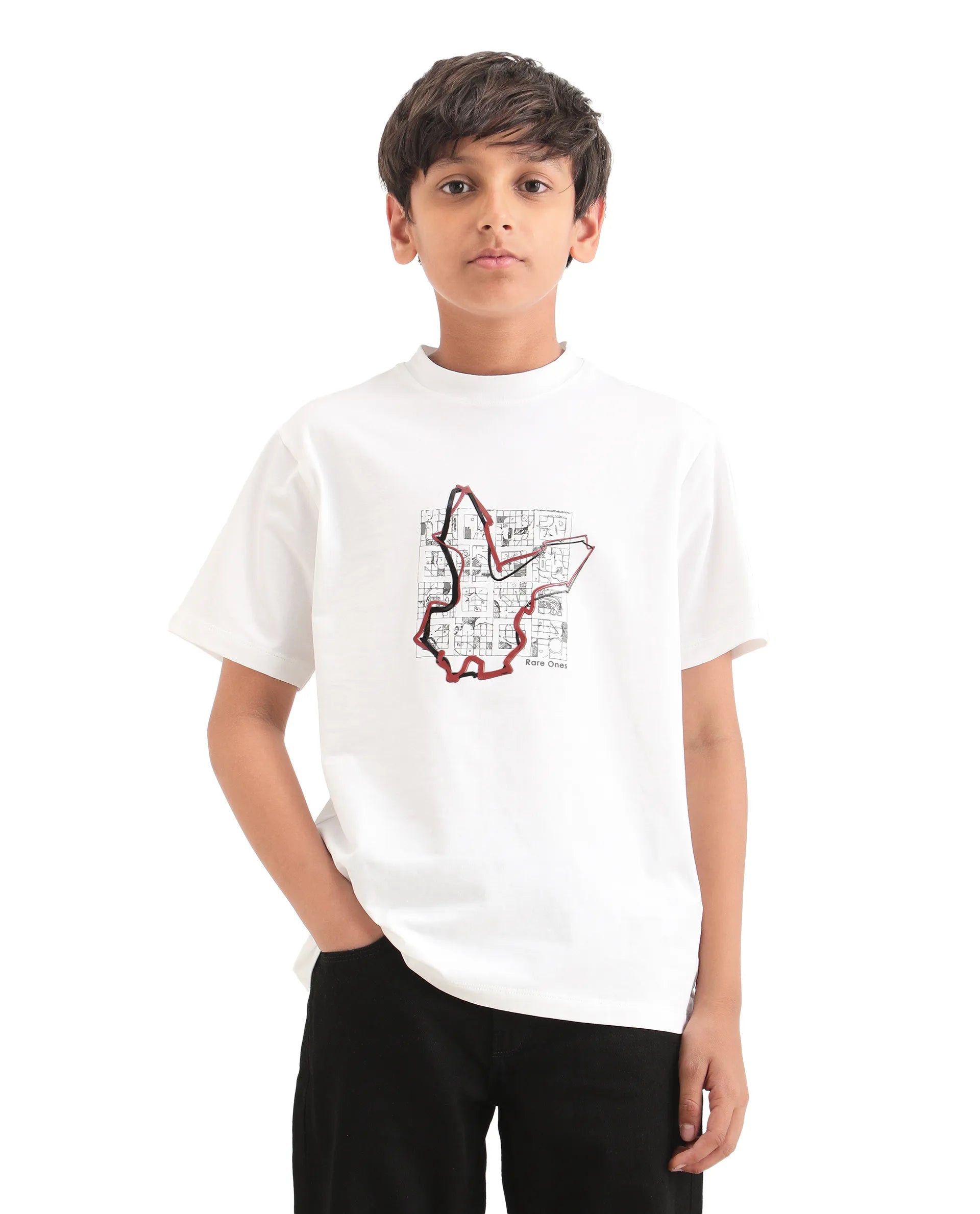Rare Ones Boys White Regular Fit Cotton Blend T-Shirt