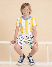 Boys White Cotton Graphic Printed Bermuda Shorts
