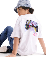 Boys White Puff Print Boxy Fit T-Shirt