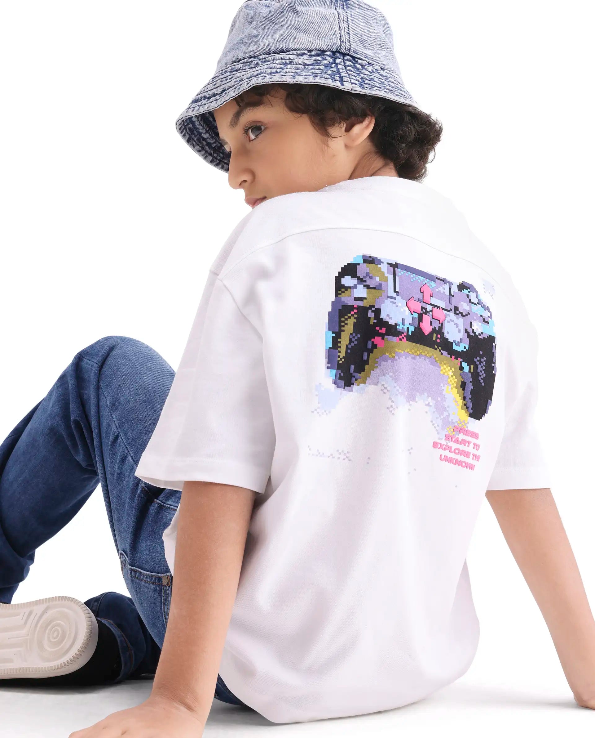 Boys White Puff Print Boxy Fit T-Shirt
