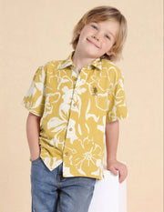 Boys Yellow Floral Printed Cotton Shirt – Boxy Fit