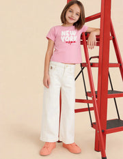 Girls Off White Cotton Marine Bootcut Fit Jeans