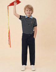 Boys Navy Slim Fit Cotton Twill Trousers