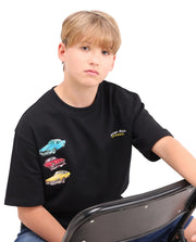 Boys Black Digital Print Oversized T-Shirt