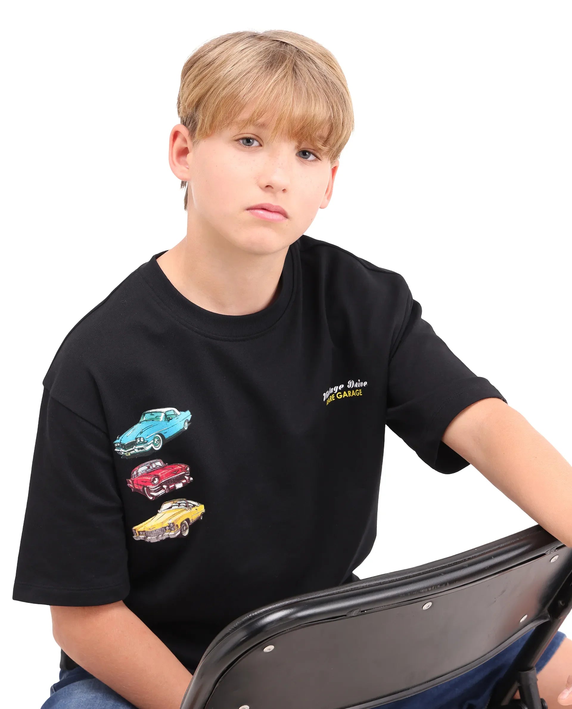 Boys Black Digital Print Oversized T-Shirt