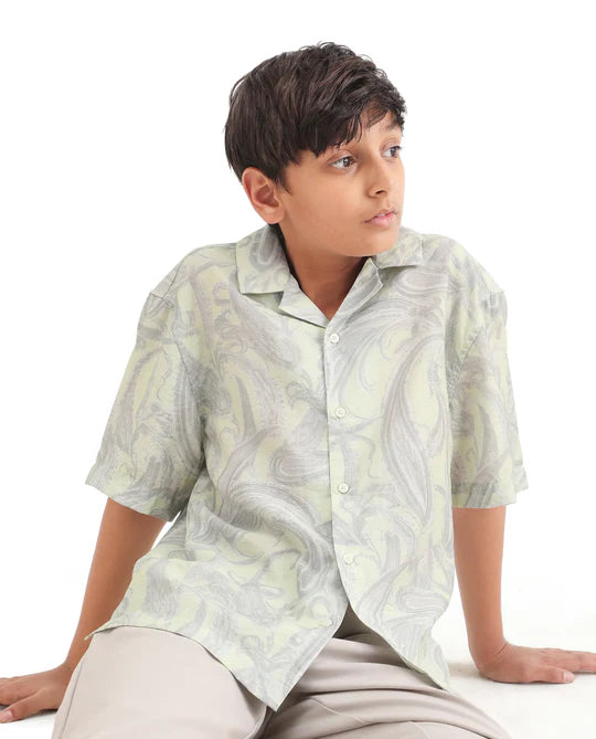 Rare Ones Boys Fluorescent Green Viscose Blend Boxy Shirt