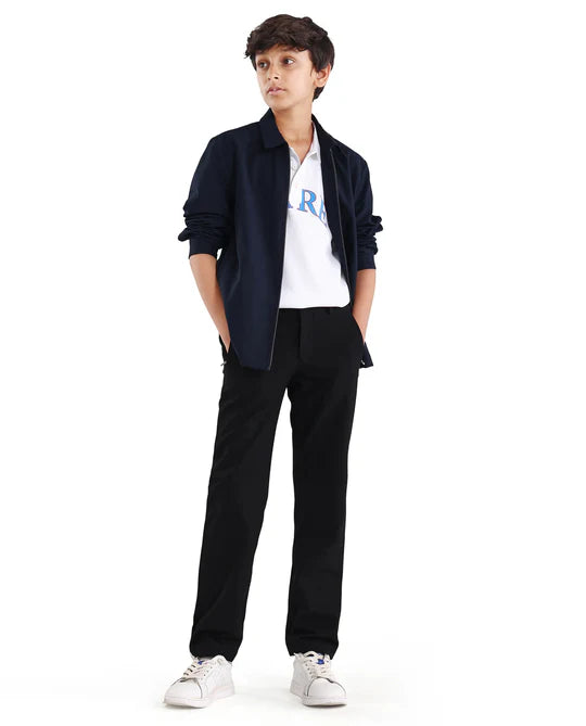Rare Ones Boys Black Slim Fit Polyester Blend Trouser