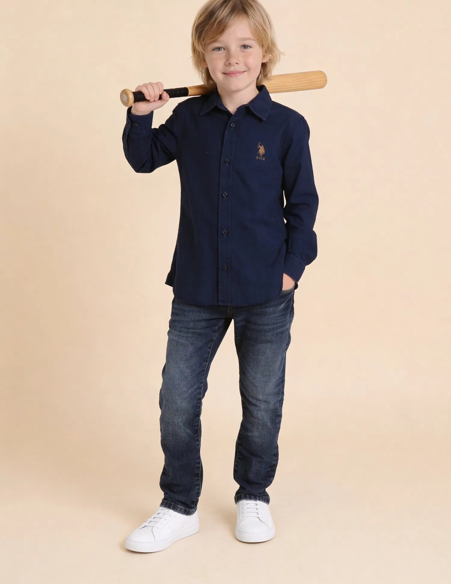 Boys Indigo Solid Cotton Shirt – Regular Fit