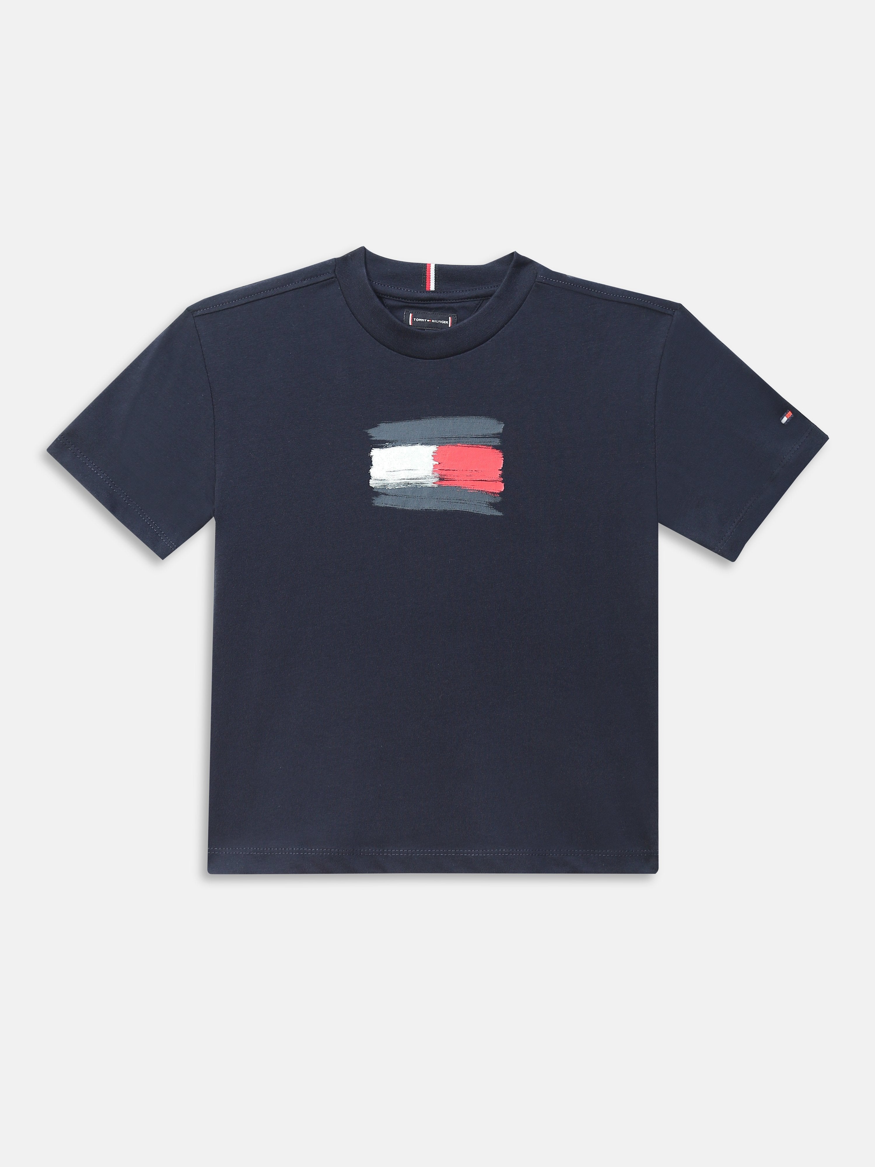 Boys Navy Logo Cotton Knit T-Shirt