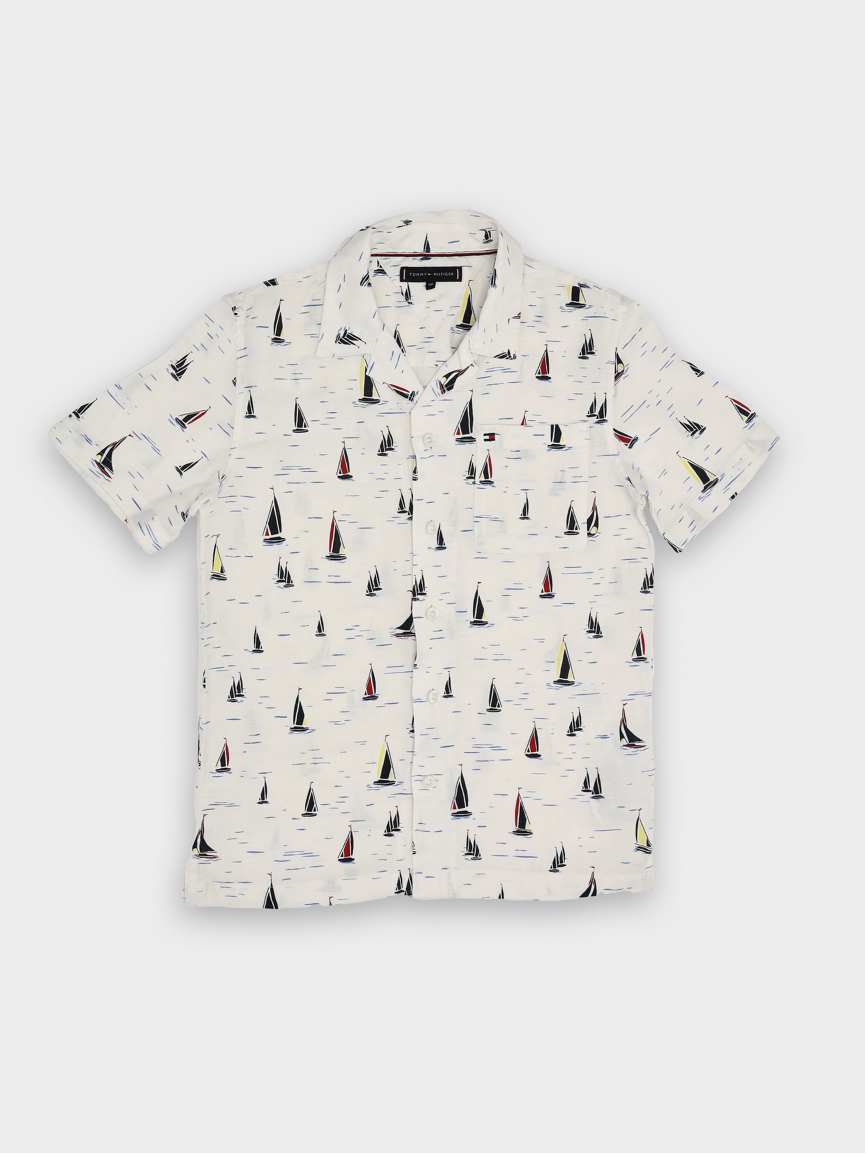 Girls Printed Linen Viscose Woven Casual Top with Shirt Collar
