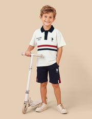 Boys Off White Oversized Solid Cotton Blend Polo Shirt