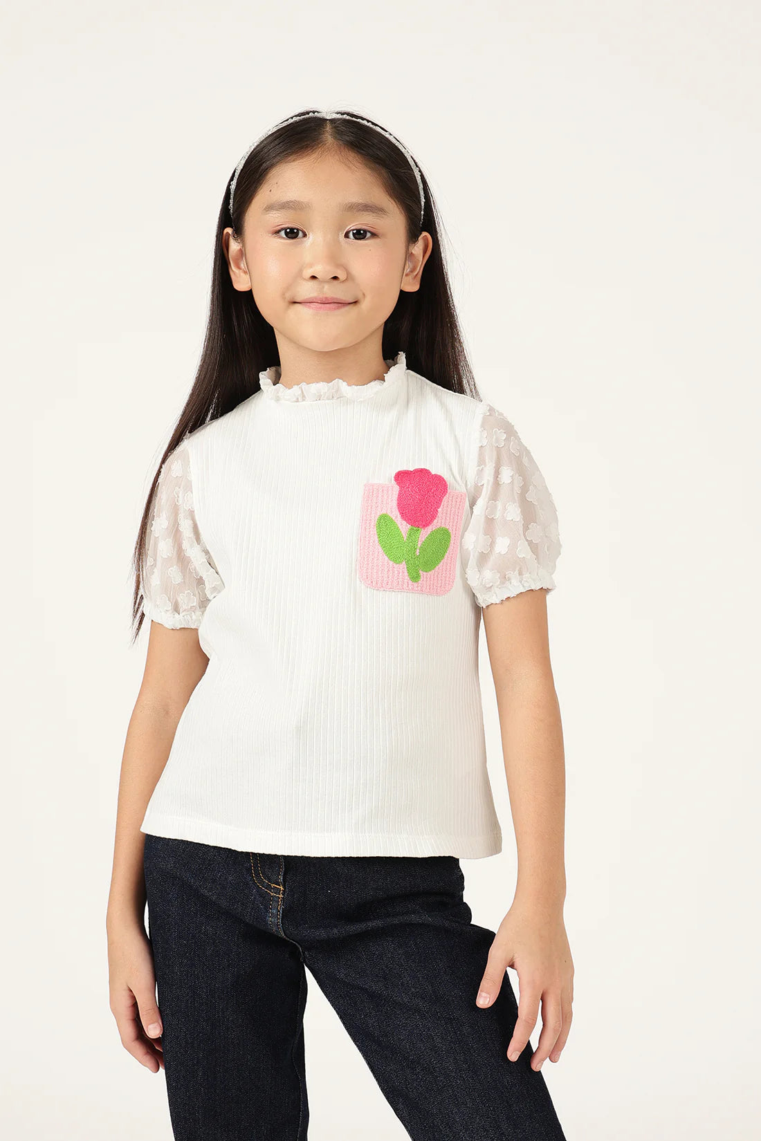 Girls Off White Jacquard Knit Top