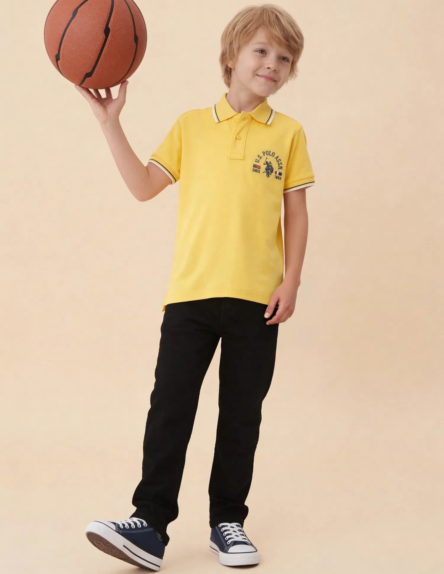 Boys Light Yellow Cotton Graphic Print Regular Fit Polo Shirt