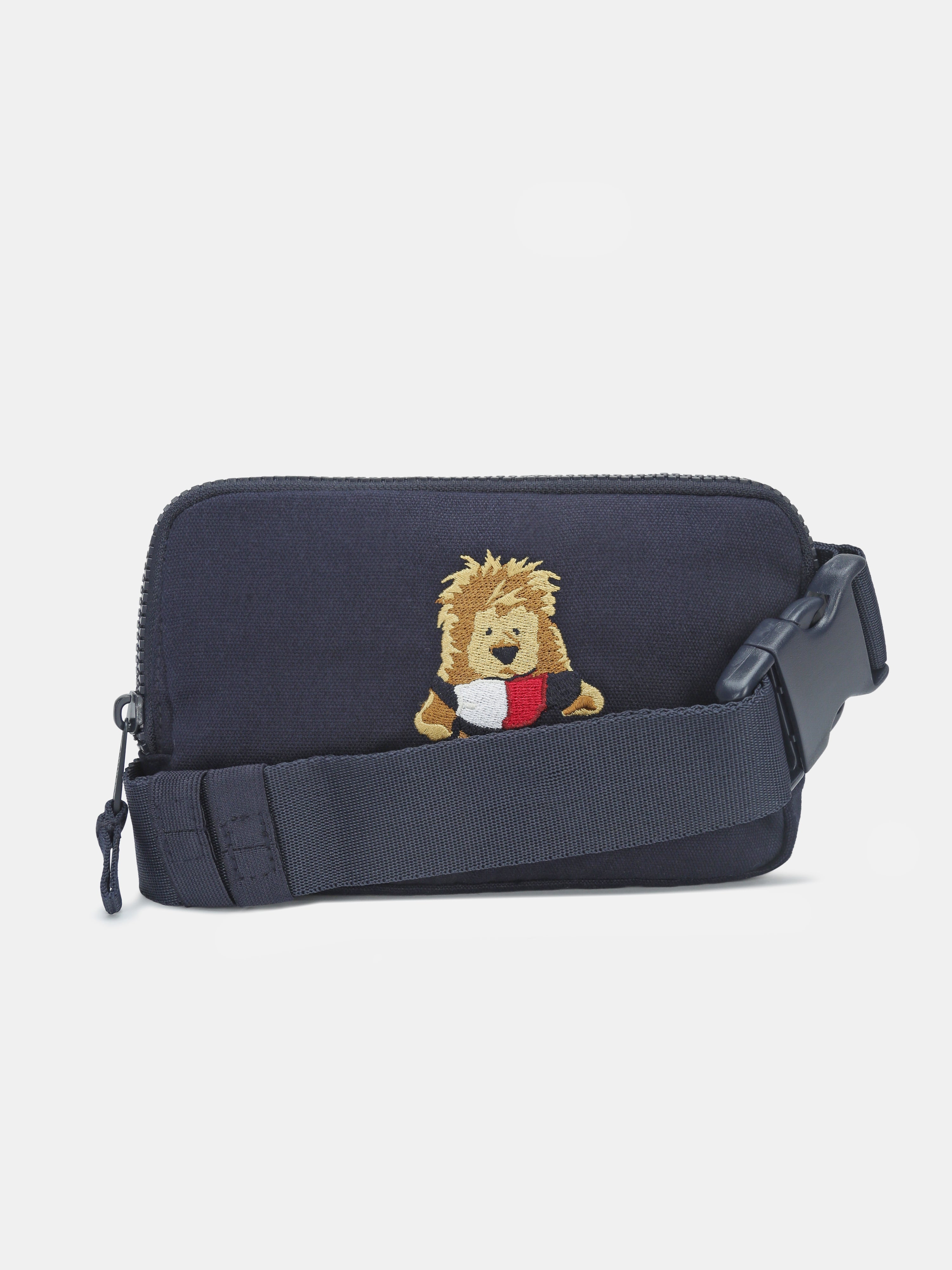 Kids Blue Embroidered Polyester Casual Zip Bag