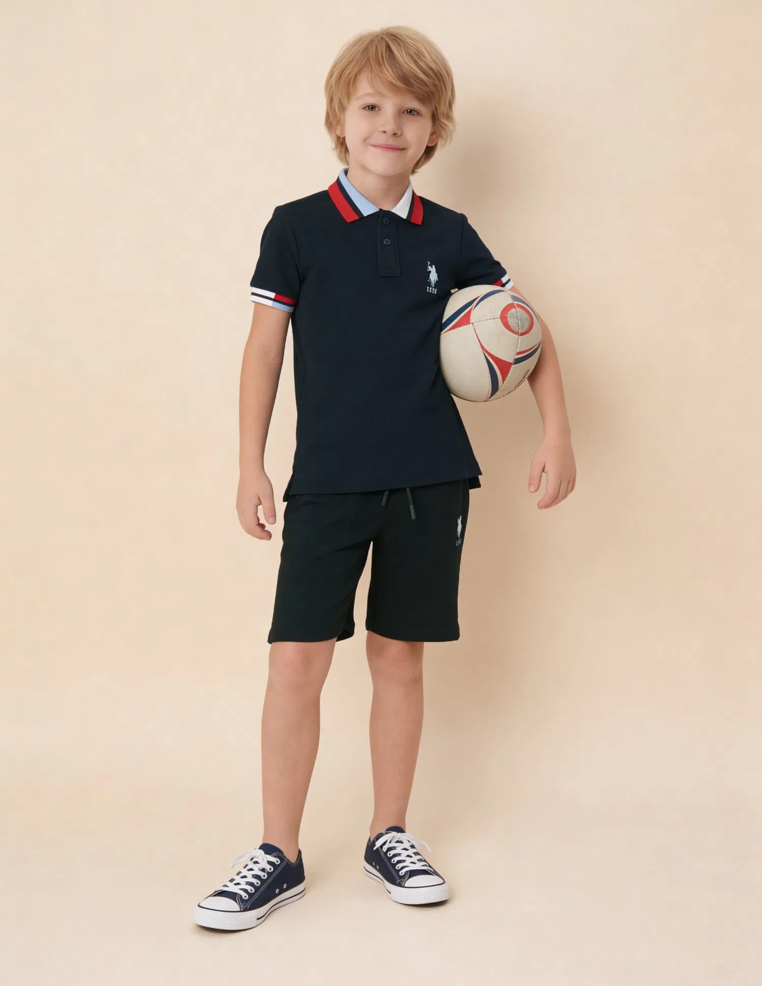Boys Navy Cotton Solid Regular Fit Polo Shirt