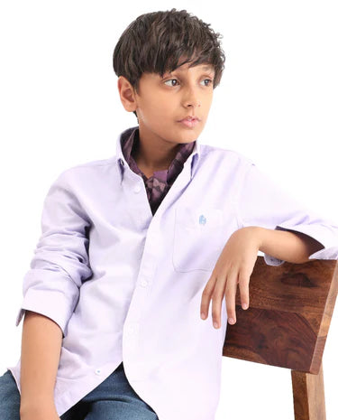 Boys Light Purple Cotton Regular Fit Shirt