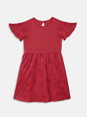 Girls Red Printed BCI Cotton Flutter Sleeve Dress