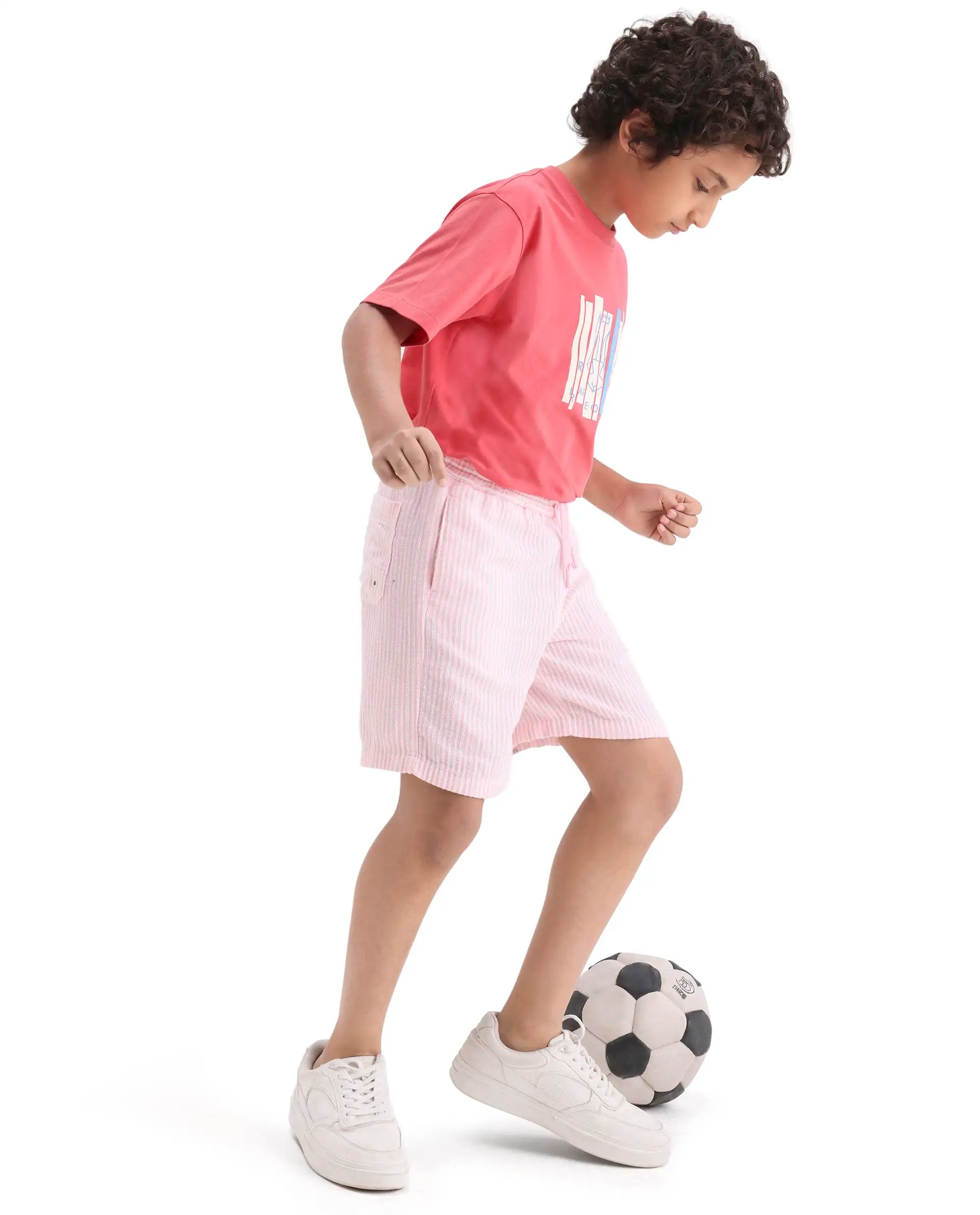 Boys Pink Cotton Linen Regular Fit Shorts
