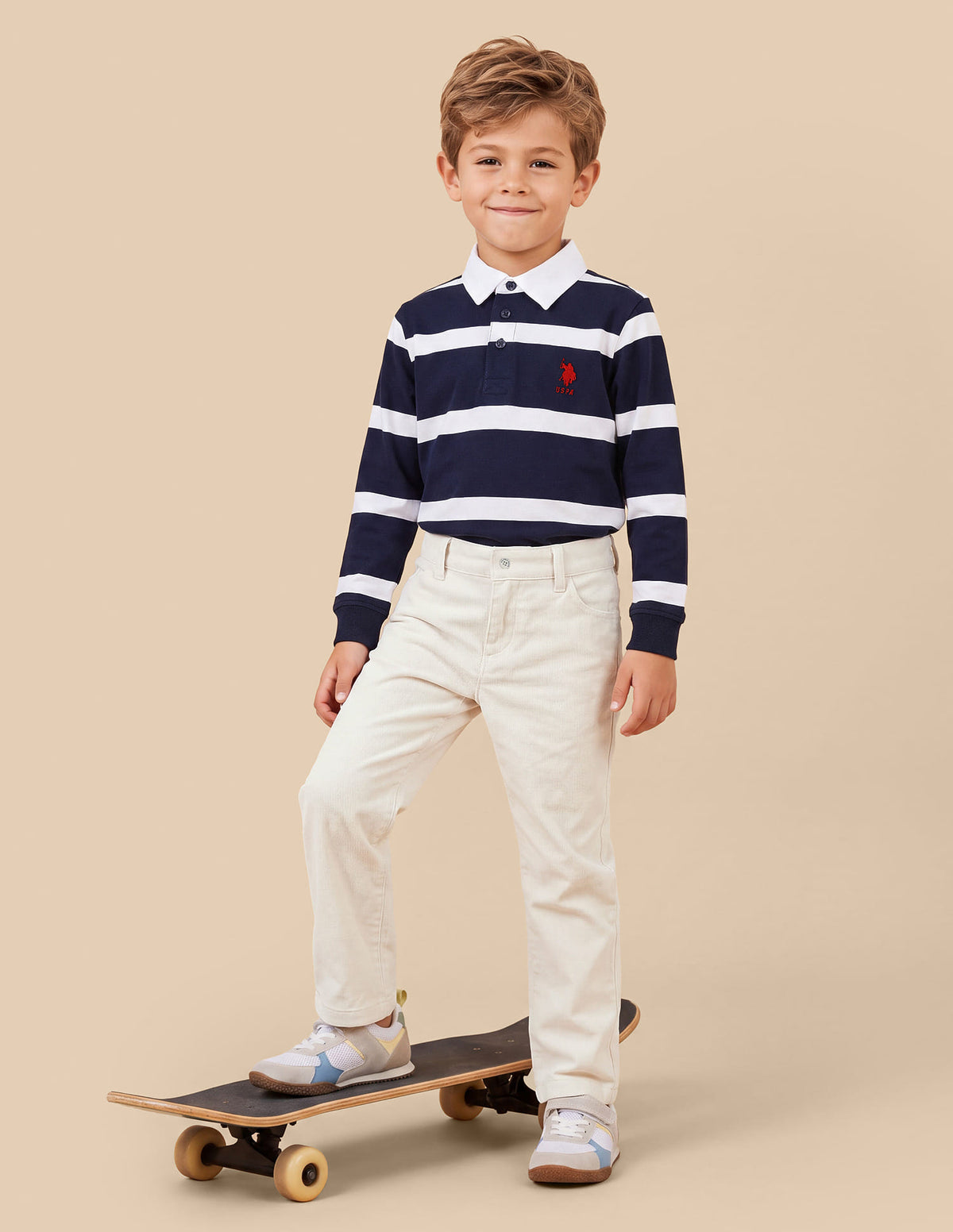 Boys Ivory Cotton Corduroy Regular Fit Trousers